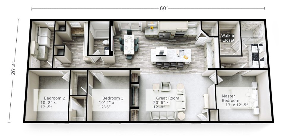 Orchid C410 Ranch Double Wide Mobile Home- 28 x 60 thumbnail 4