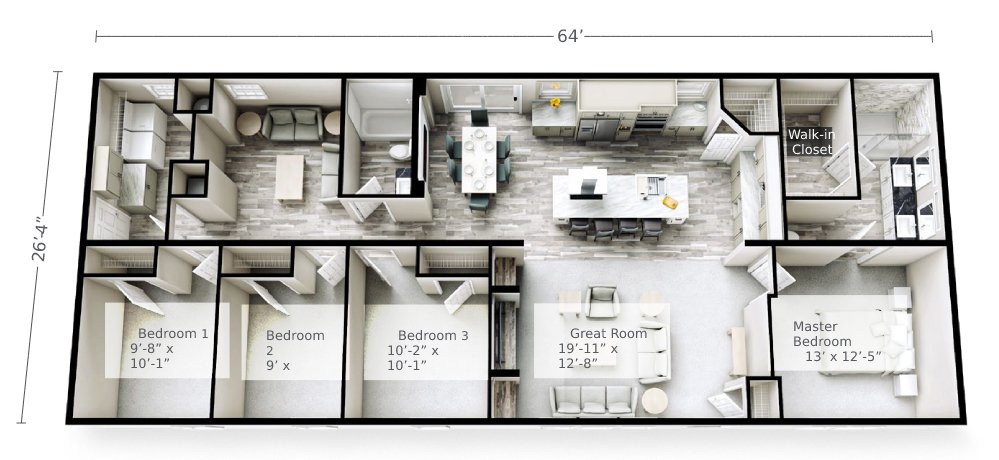 Orchid C415 Ranch Double Wide Mobile Home – 28 x 64 thumbnail 4